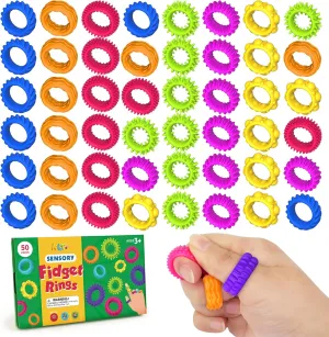 Small Fidgets for Students Classroom Prize Party Favors Kids Sensory Toys Fidget Rings: 50 gallery Pack Textured Bulk Sensory Rings Stress Toys for Kids with Autism Calming - 