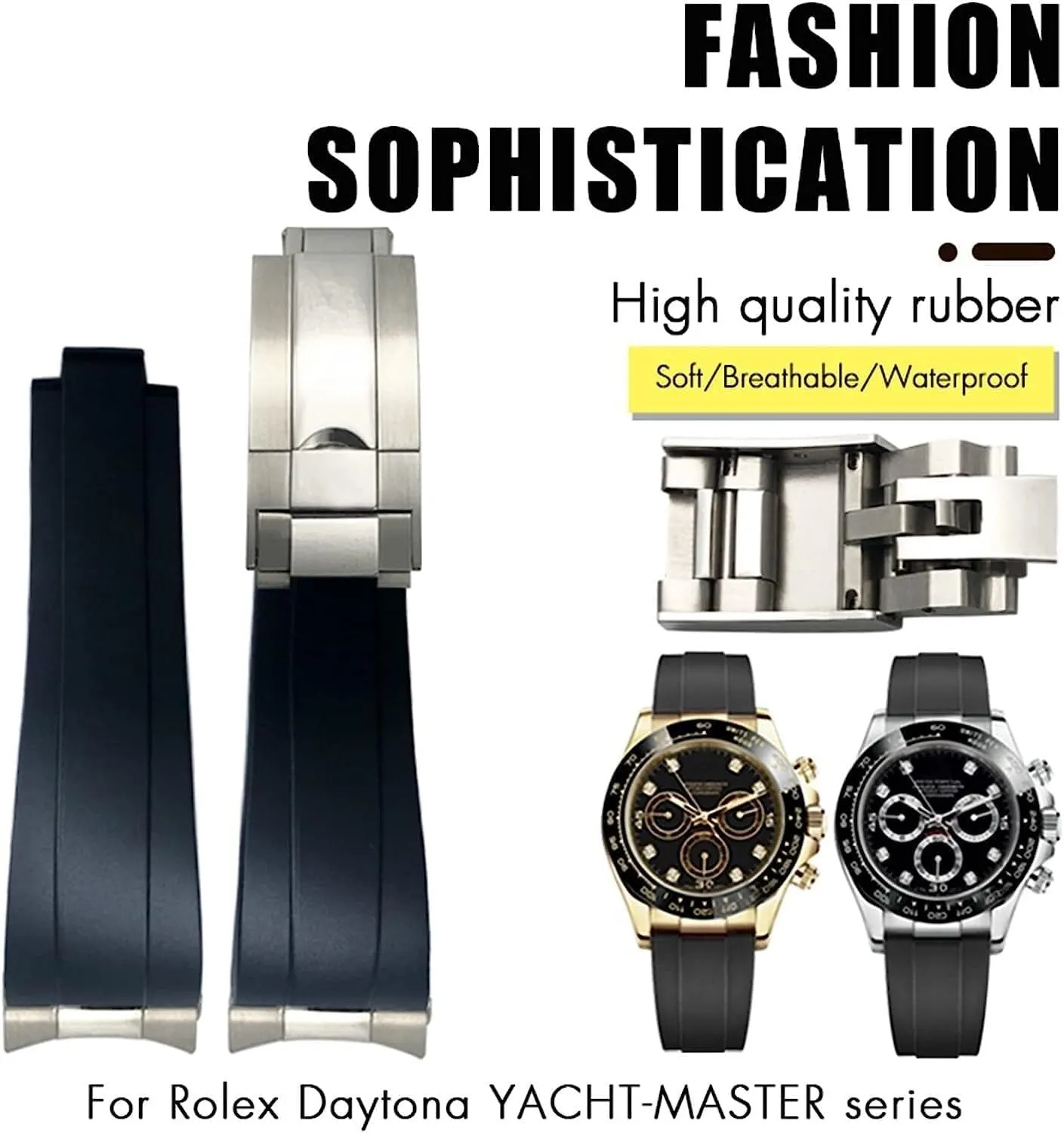 Small Wrist Strap peg cajun spinet silvery 20mm 21mm Rubber Watchband Fit For Rolex Daytona Submariner Role OYSTERFLEX Yacht Master Short Buckle 