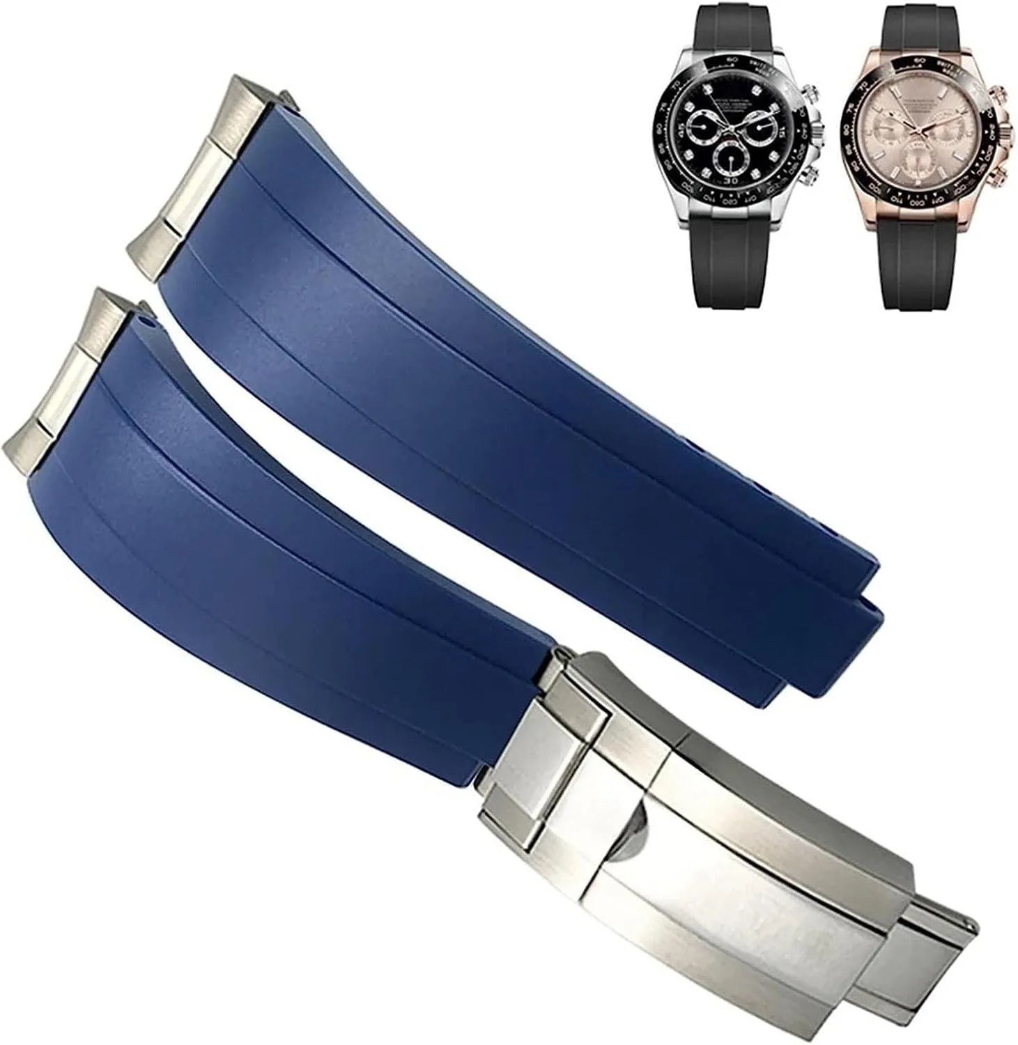 Small Wrist Strap peg cajun spinet silvery 20mm 21mm Rubber Watchband Fit For Rolex Daytona Submariner Role OYSTERFLEX Yacht Master Short Buckle 