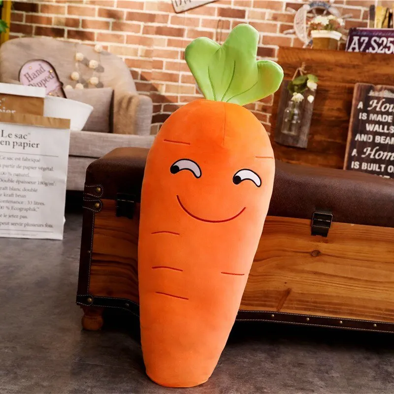 Smiling Carrot Plush Toy Pillow: Soft Stuffed Vegetable Decor