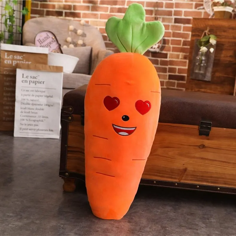 Smiling Carrot Plush Toy Pillow: Soft Stuffed Vegetable Decor