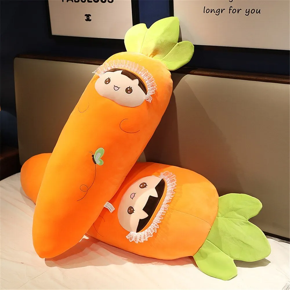 Smiling Carrot Plush Toy Pillow: Soft Stuffed Vegetable Decor