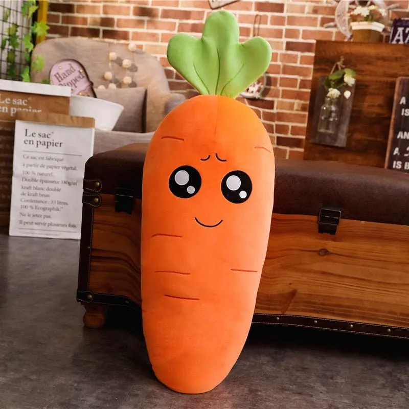 Smiling Carrot Plush Toy Pillow: Soft Stuffed Vegetable Decor