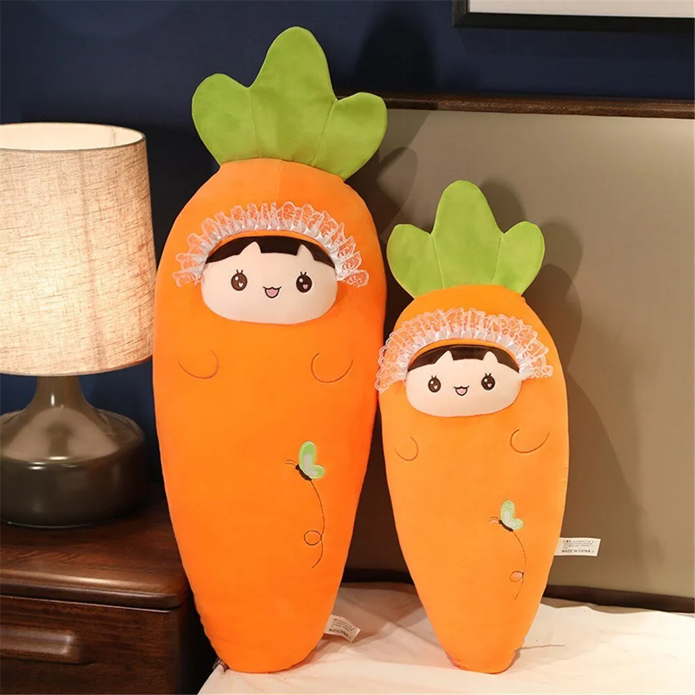 Smiling Carrot Plush Toy Pillow: Soft Stuffed Vegetable Decor