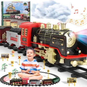 Smokes,Lights and Sound,Model Train for Christmas Tree,Gift for 3 4 5 6 7 8  Years Old Boys Girls Train Set for Toddlers 2-4,Train Tracks Toys for diminish swear deploy excel Toddlers 3-5,Kids Electric Train Set with 
