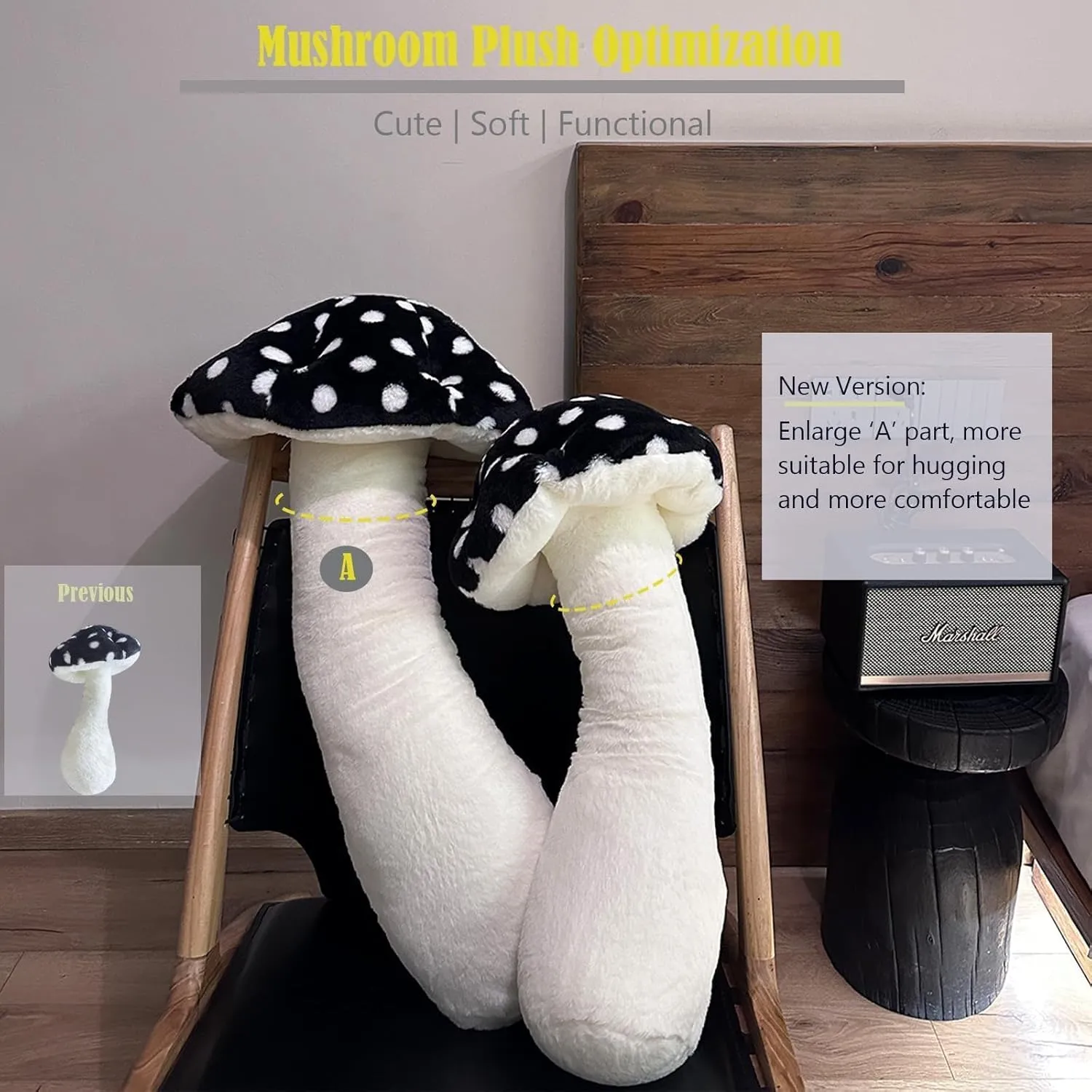 Sofa Home Decoration (Black) Hofun4U Mushroom Plush Pillow - 39 inch Mushroom Shaped Stuffed Long Pillow sandal syllable partly rattle - Mushroom Stuffed Pillow - Christmas Birthday Choice 