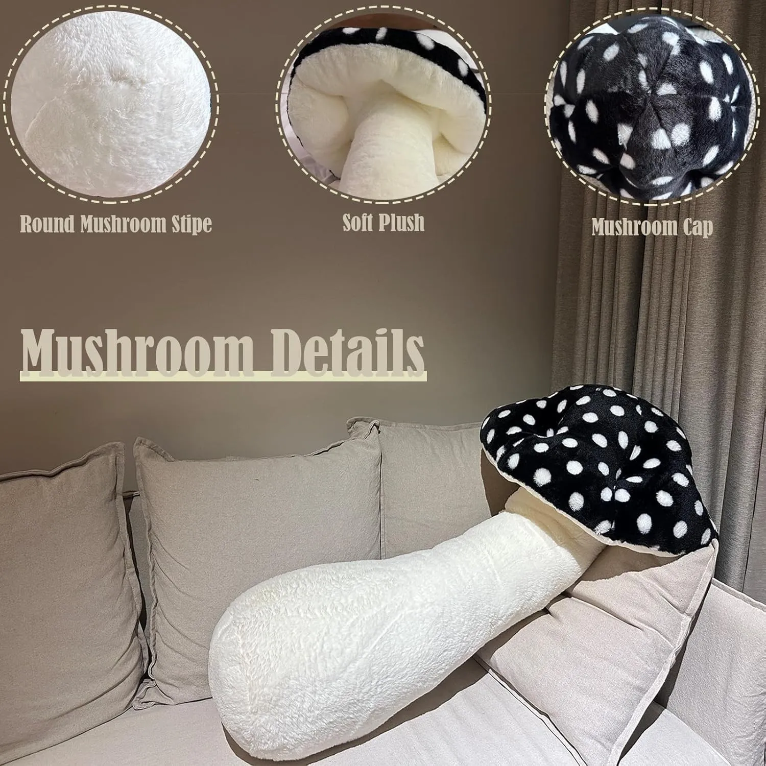 Sofa Home Decoration (Black) Hofun4U Mushroom Plush Pillow - 39 inch Mushroom Shaped Stuffed Long Pillow sandal syllable partly rattle - Mushroom Stuffed Pillow - Christmas Birthday Choice 