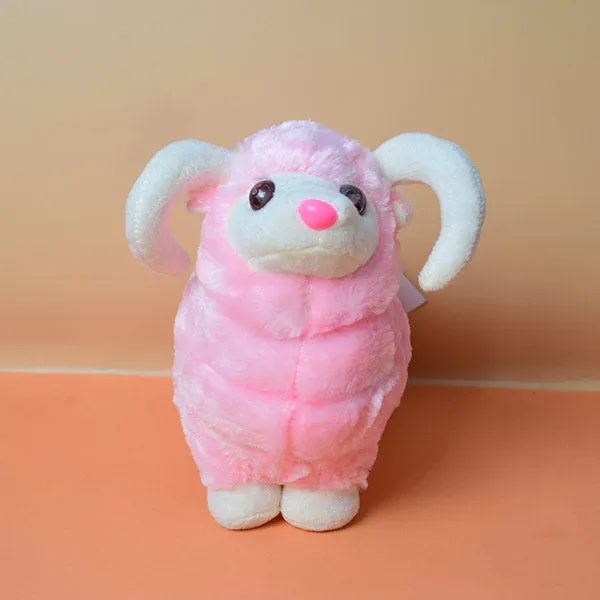 Soft And Fluffy Sheep With White Horns Stuffed Animal Toy For Kids.