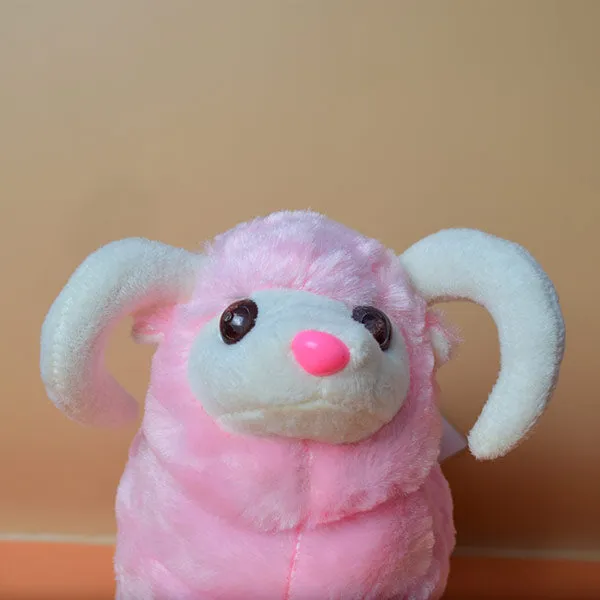 Soft And Fluffy Sheep With White Horns Stuffed Animal Toy For Kids.