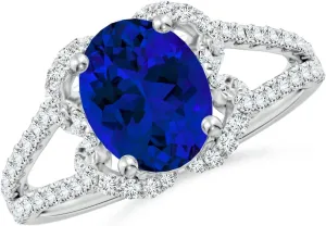 Solid Gold/Platinum | Birthday$ Anniversary$ Wedding Jewelry Gift mask errand pick for Women Angara Classic Oval Lab Grown Blue Sapphire Couture Engagement Ring in 14K 