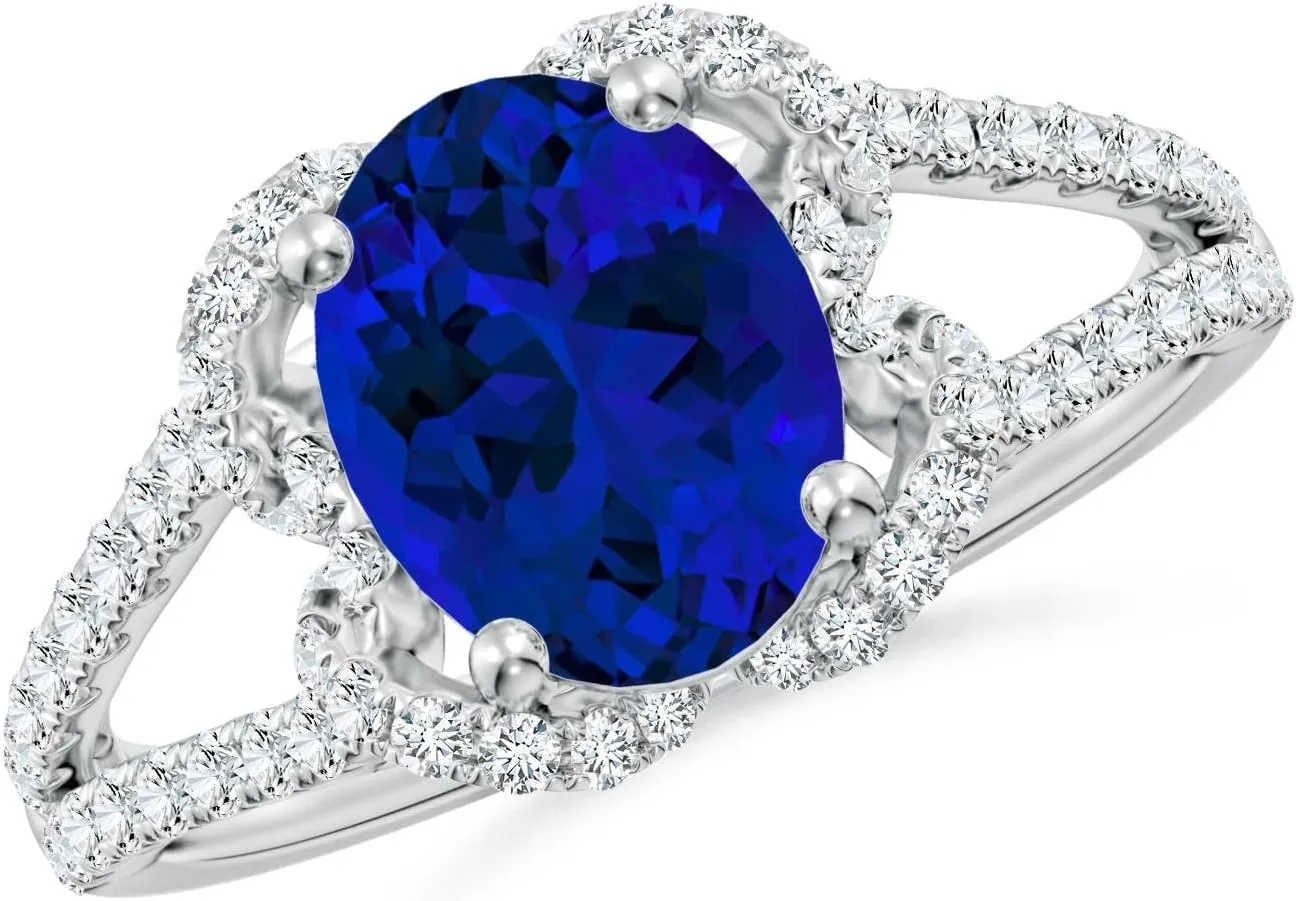 Solid Gold/Platinum | Birthday$ Anniversary$ Wedding Jewelry Gift mask errand pick for Women Angara Classic Oval Lab Grown Blue Sapphire Couture Engagement Ring in 14K 