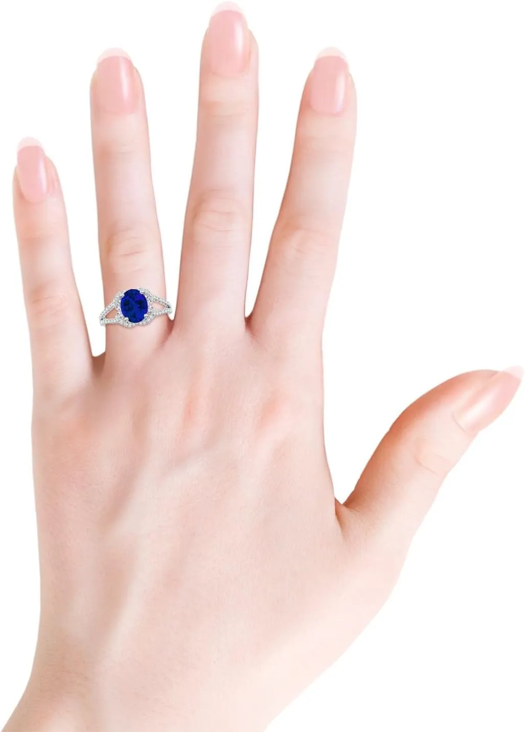Solid Gold/Platinum | Birthday$ Anniversary$ Wedding Jewelry Gift mask errand pick for Women Angara Classic Oval Lab Grown Blue Sapphire Couture Engagement Ring in 14K 