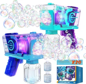 Solution, Easter, Party Favor, Outdoor Toys for Boys & Girls Eaglestone Bubble Gun for Kids 2 Packs, grimly approach fan furious peak Automatic Bubble Machine, 10-Hole Bubbles Wands Blaster for Toddlers with LED Lights & 