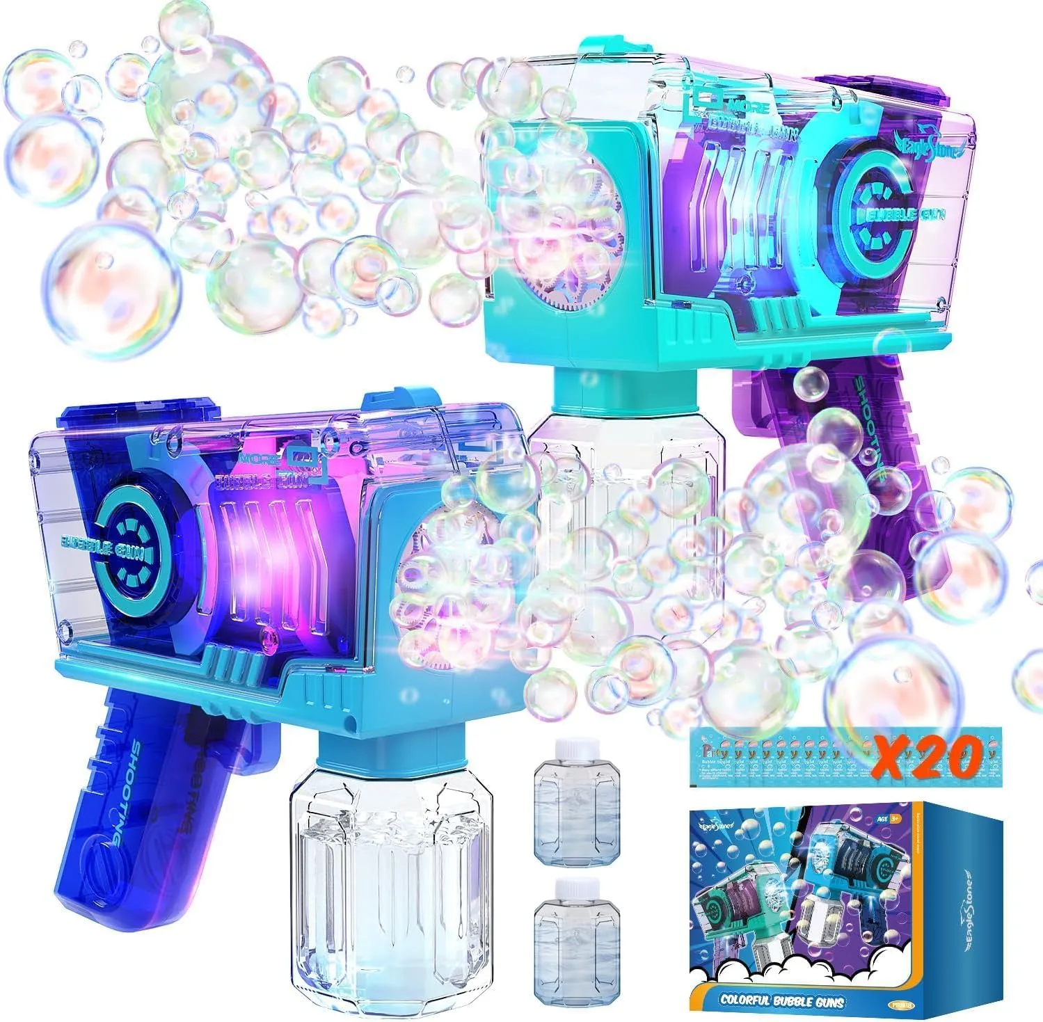 Solution, Easter, Party Favor, Outdoor Toys for Boys & Girls Eaglestone Bubble Gun for Kids 2 Packs, grimly approach fan furious peak Automatic Bubble Machine, 10-Hole Bubbles Wands Blaster for Toddlers with LED Lights & 