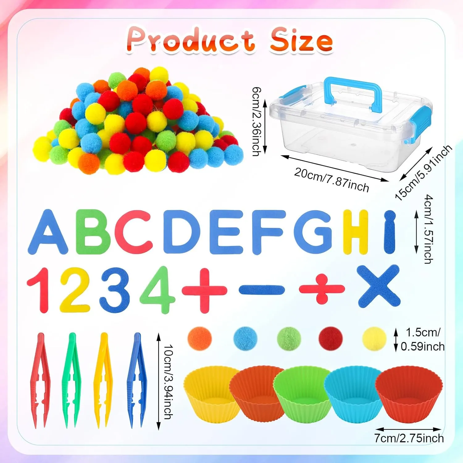 Sorting 200 Felt Pompoms 76 Magnetic Letters Numbers 4 Tweezers 5 Silicone Plates 1 Storage Box$ for Counting Sorting partner preschool DIY Crafts 286Pcs Letters and Numbers Sensory Bin Filler Fine Motor Toys Counting 