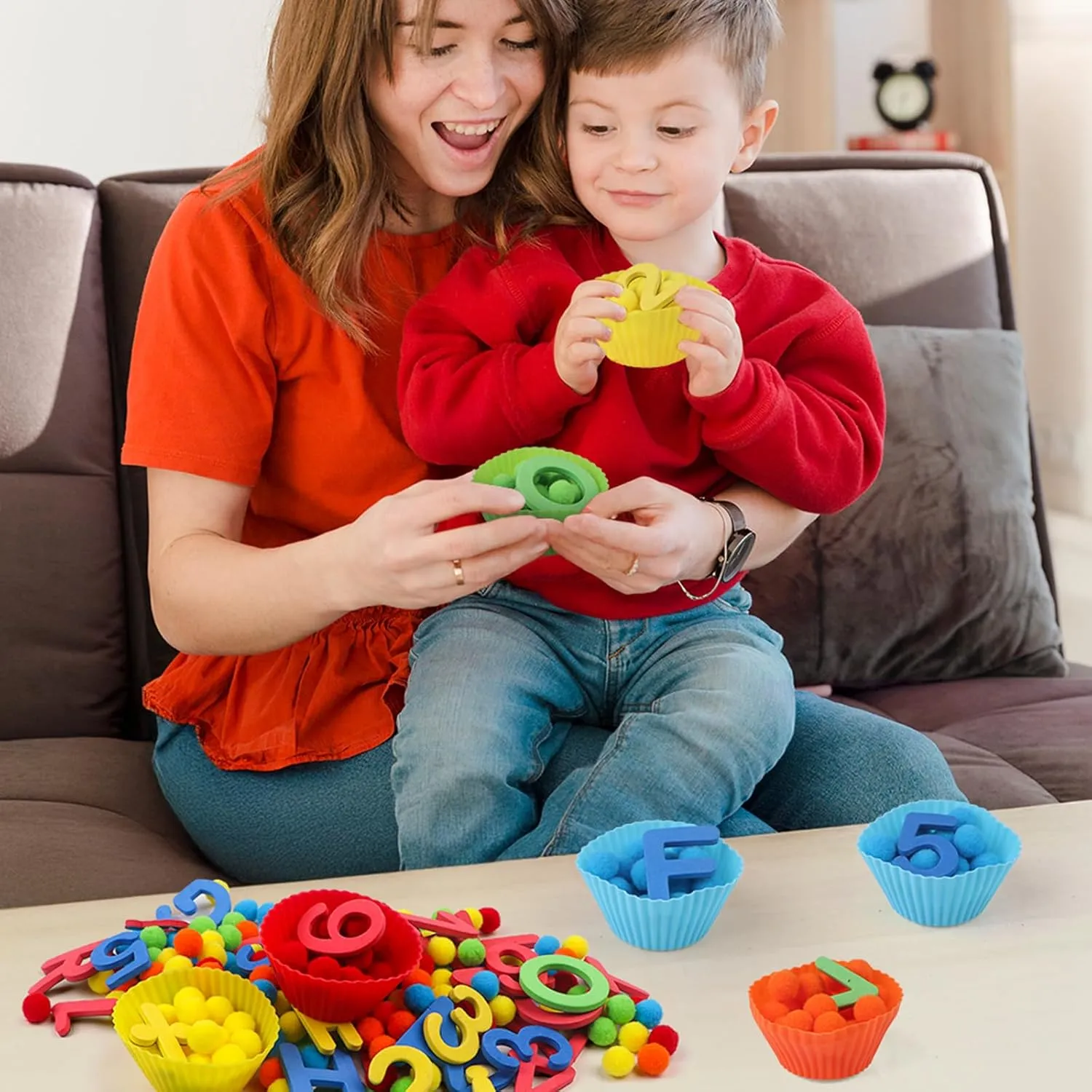 Sorting 200 Felt Pompoms 76 Magnetic Letters Numbers 4 Tweezers 5 Silicone Plates 1 Storage Box$ for Counting Sorting partner preschool DIY Crafts 286Pcs Letters and Numbers Sensory Bin Filler Fine Motor Toys Counting 