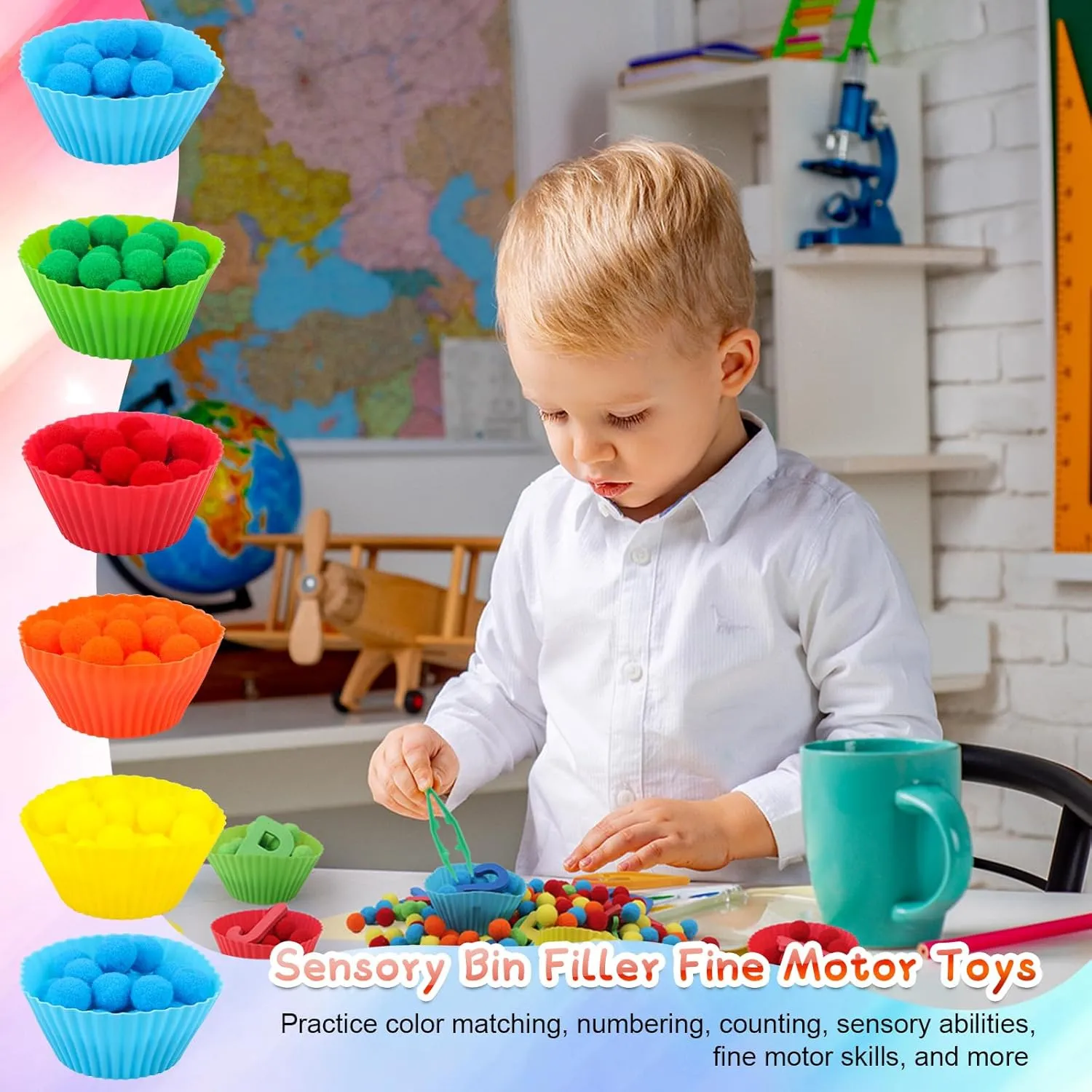 Sorting 200 Felt Pompoms 76 Magnetic Letters Numbers 4 Tweezers 5 Silicone Plates 1 Storage Box$ for Counting Sorting partner preschool DIY Crafts 286Pcs Letters and Numbers Sensory Bin Filler Fine Motor Toys Counting 