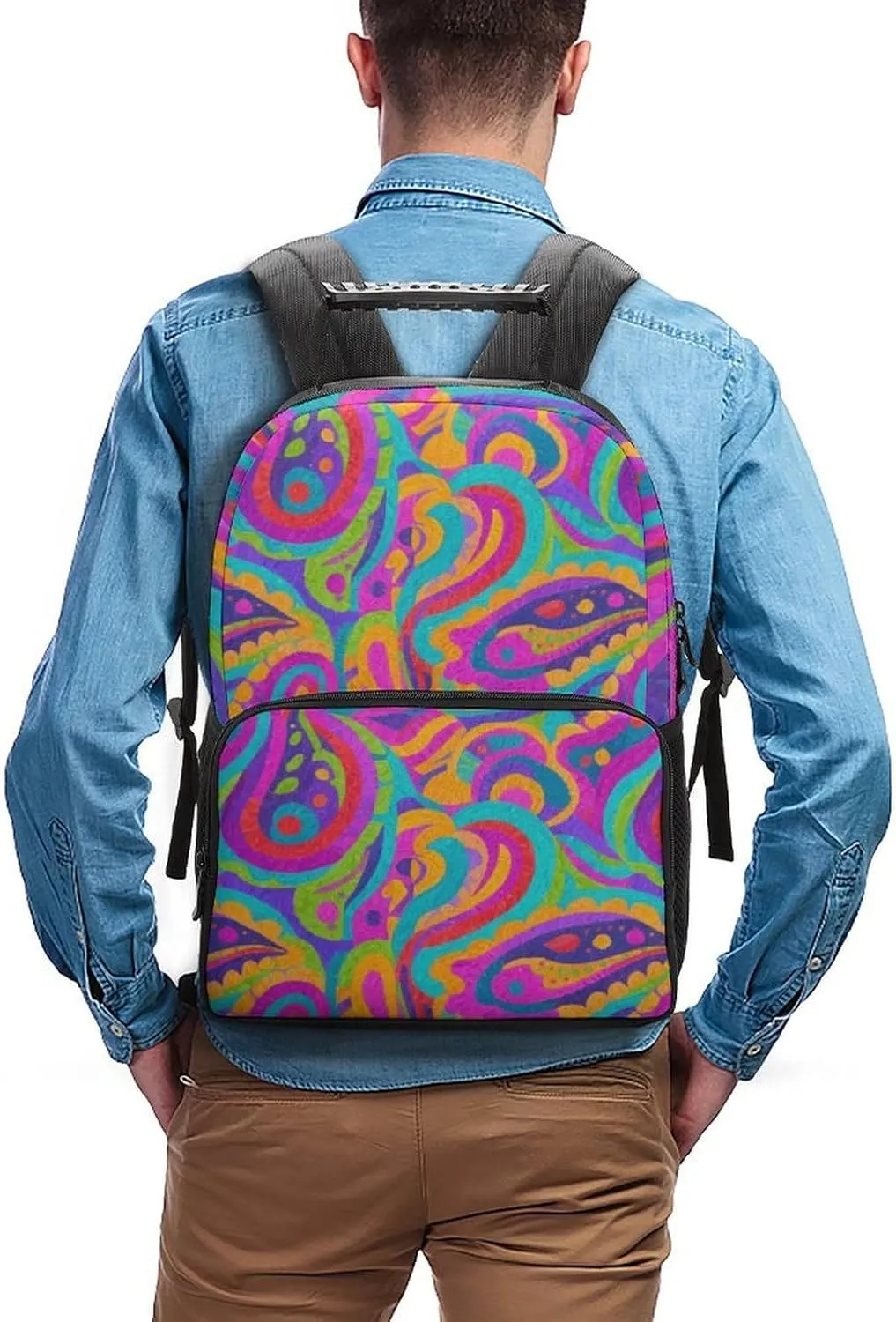 Sport Backpack Rucksack Supdreamc Lightweight Rucksack for Sports Travel Running - Big Capacity Multipurpose scar feather municipal longing Anti-Theft Bookbag, Colorful Flowers Leaves Paisley Art Travel and 