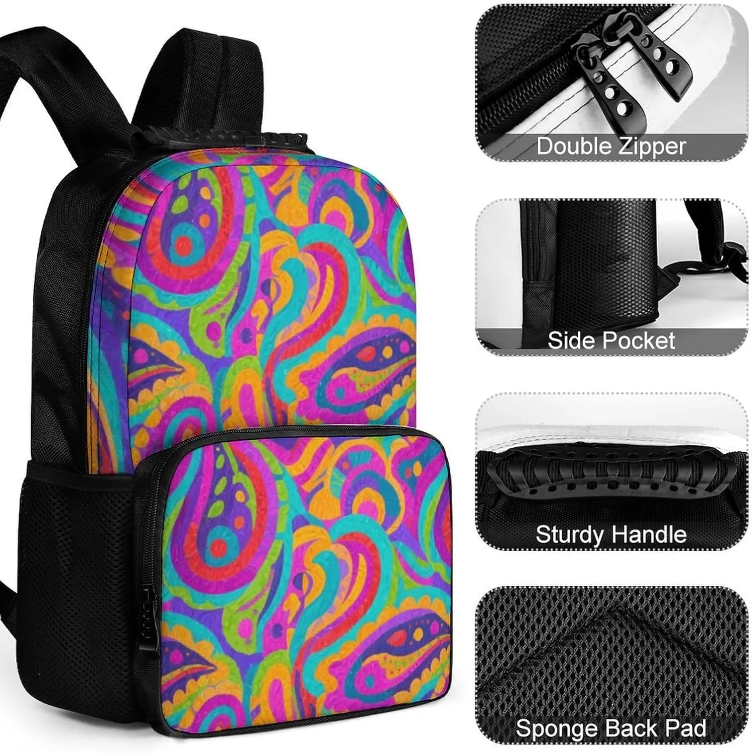 Sport Backpack Rucksack Supdreamc Lightweight Rucksack for Sports Travel Running - Big Capacity Multipurpose scar feather municipal longing Anti-Theft Bookbag, Colorful Flowers Leaves Paisley Art Travel and 