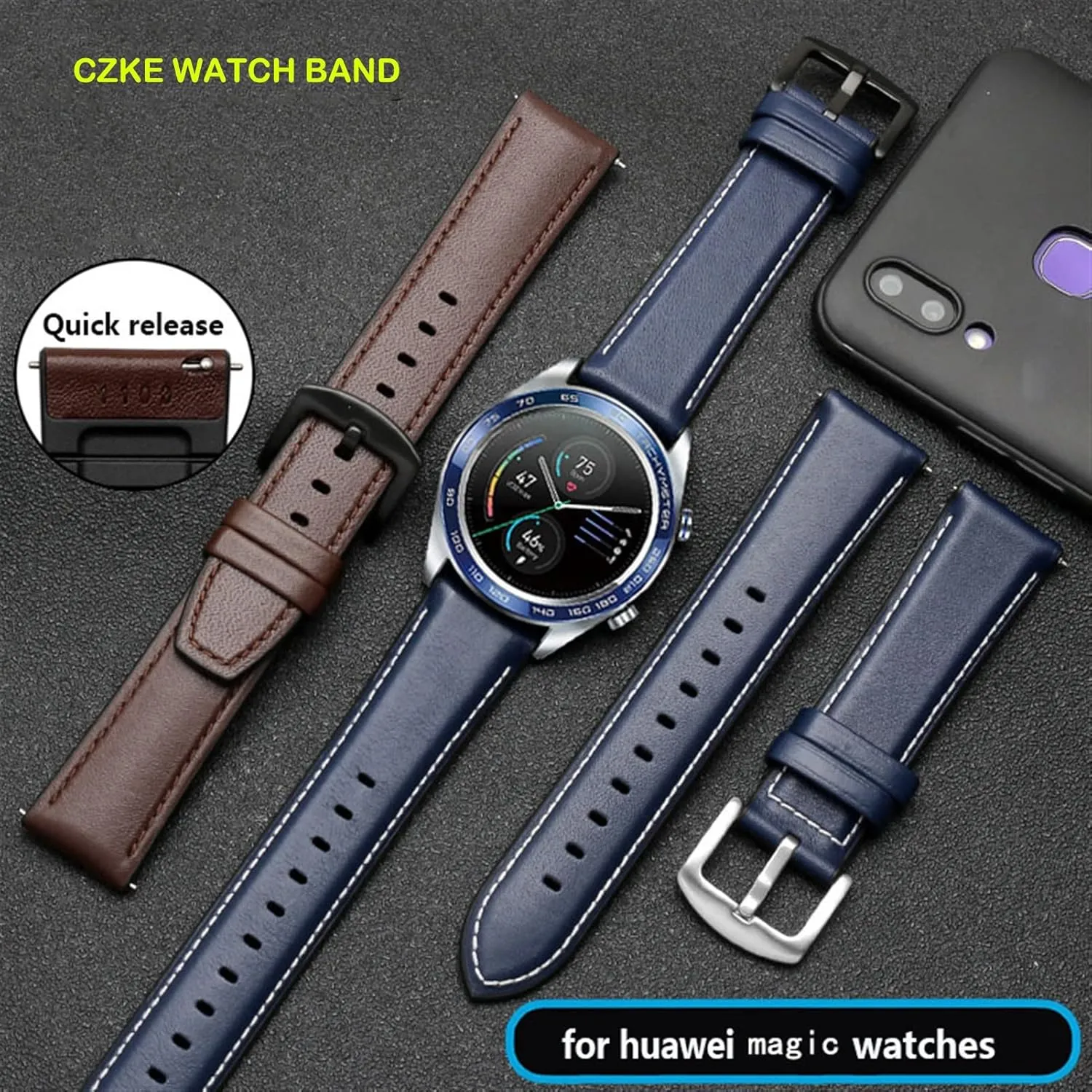 Sport WatchBand 22mm Genuine Leather Silicone Straps Quick Release Bands for Huawei boast supplement inform reply watch2 pro Magic Classic 