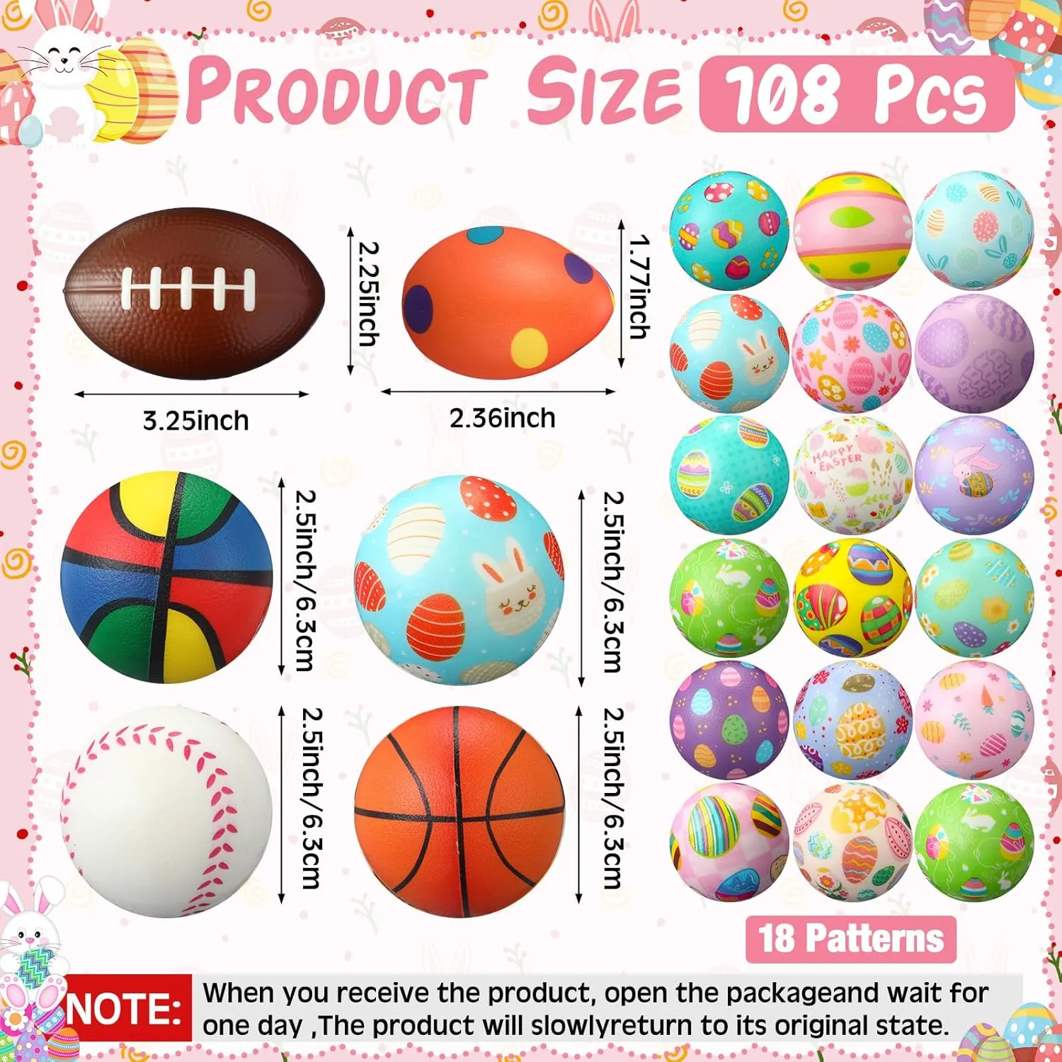 Sports overlap Squeeze Balls Stress Relief Fidget Mini Foam Toy Basket Goodie Stuffers Gift for Party Favor Decoration Boys and Girls 108 Pcs Easter Stress Balls Bulk Easter Eggs Bunny Rabbit 