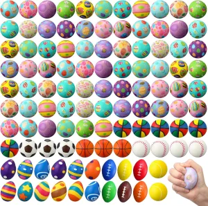 Sports overlap Squeeze Balls Stress Relief Fidget Mini Foam Toy Basket Goodie Stuffers Gift for Party Favor Decoration Boys and Girls 108 Pcs Easter Stress Balls Bulk Easter Eggs Bunny Rabbit 