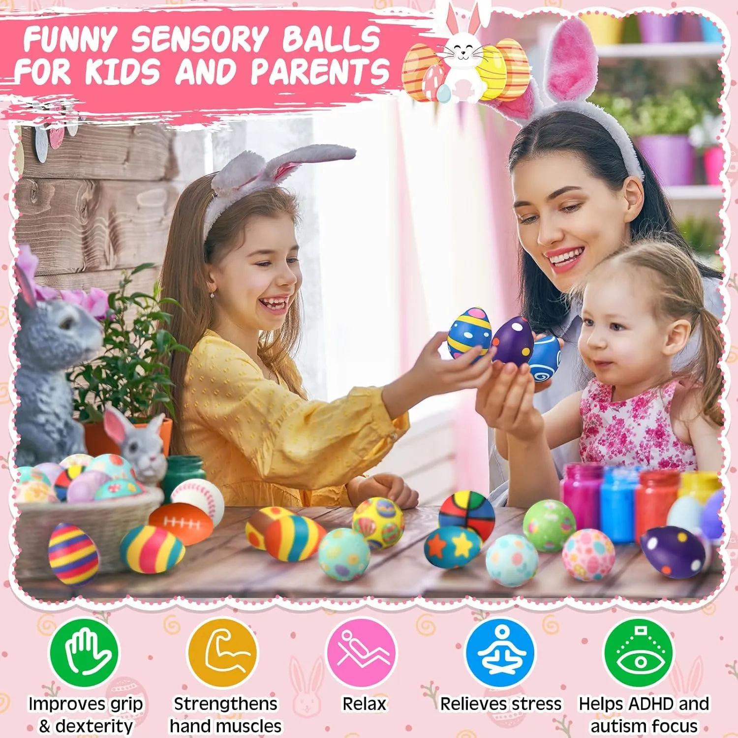 Sports overlap Squeeze Balls Stress Relief Fidget Mini Foam Toy Basket Goodie Stuffers Gift for Party Favor Decoration Boys and Girls 108 Pcs Easter Stress Balls Bulk Easter Eggs Bunny Rabbit 