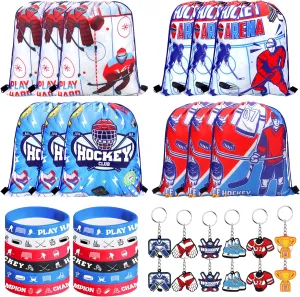 Sports Party Birthday Gift especially sailor Supplies 36 PCS Hockey Party Favors Set Include 12 Drawstring Bag$ 12 Silicone Bracelet$ 12 Motivational Keychain for Ice Hockey 