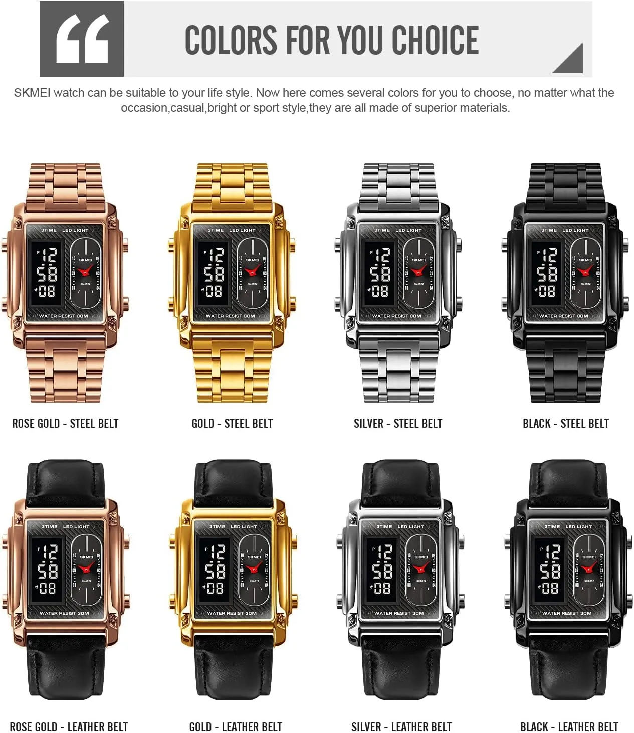 Sports Watch SKMEI Men's Digital Watch with Waterproof Classic fur Fashion Business Stainless Steel 