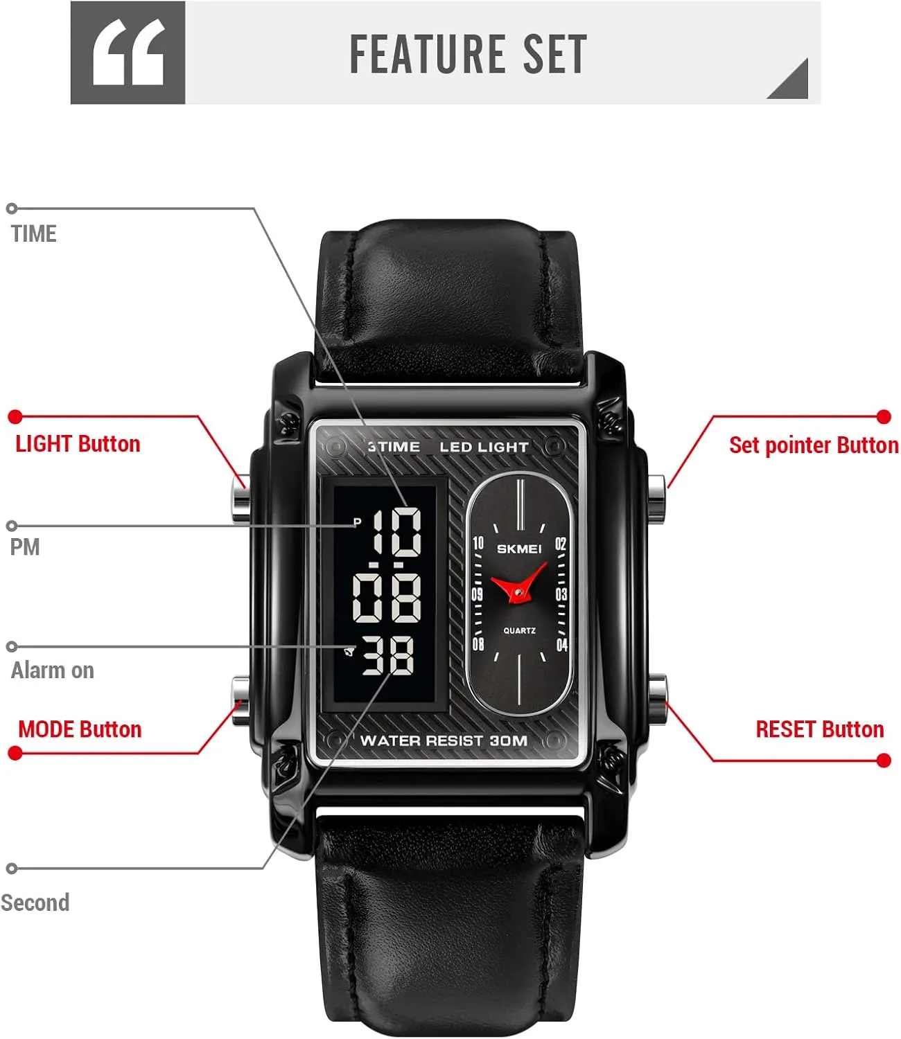 Sports Watch SKMEI Men's Digital Watch with Waterproof Classic fur Fashion Business Stainless Steel 