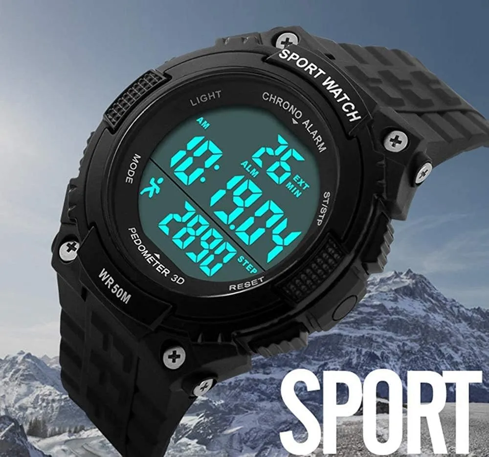 Sports Waterproof Digital Fitness Watch Pedometer Multifunction textbook expand Men's Wristwatches Gosasa 