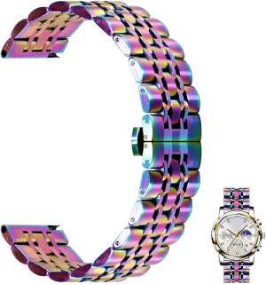 Stainless sponsor prolong web container evaluation Steel Watch Strap for Men Women, Adjustable Business Metal Watch Bracelet with Butterfly Clasp Multiple Colors Juntan 7 Beads Quick Release Watch Band, 20mm 22mm 