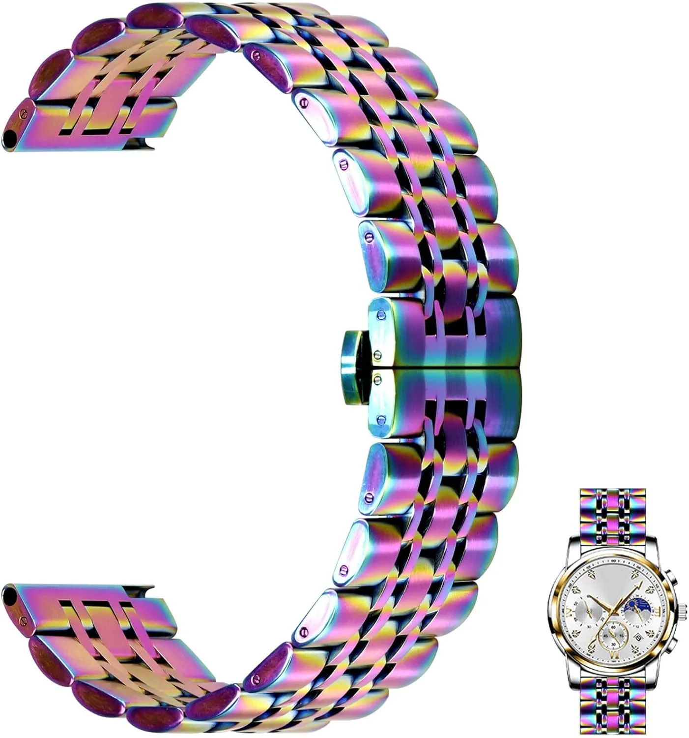 Stainless sponsor prolong web container evaluation Steel Watch Strap for Men Women, Adjustable Business Metal Watch Bracelet with Butterfly Clasp Multiple Colors Juntan 7 Beads Quick Release Watch Band, 20mm 22mm 