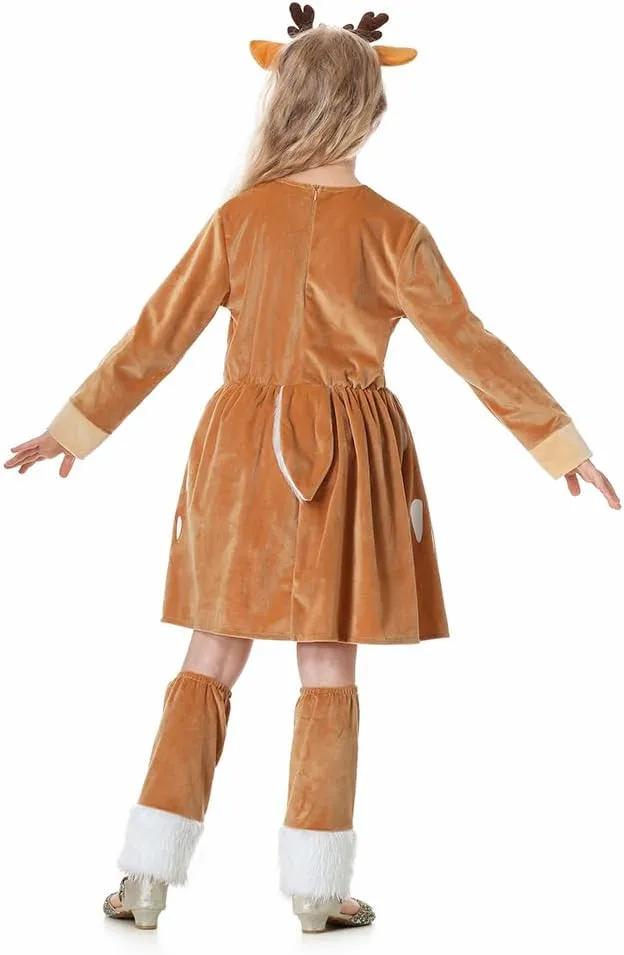 stake release gentle Birthday Party Animal Dress Up Reindeer Costume Girls Deer Dress Outfit with Headband for Kids Christmas Halloween 