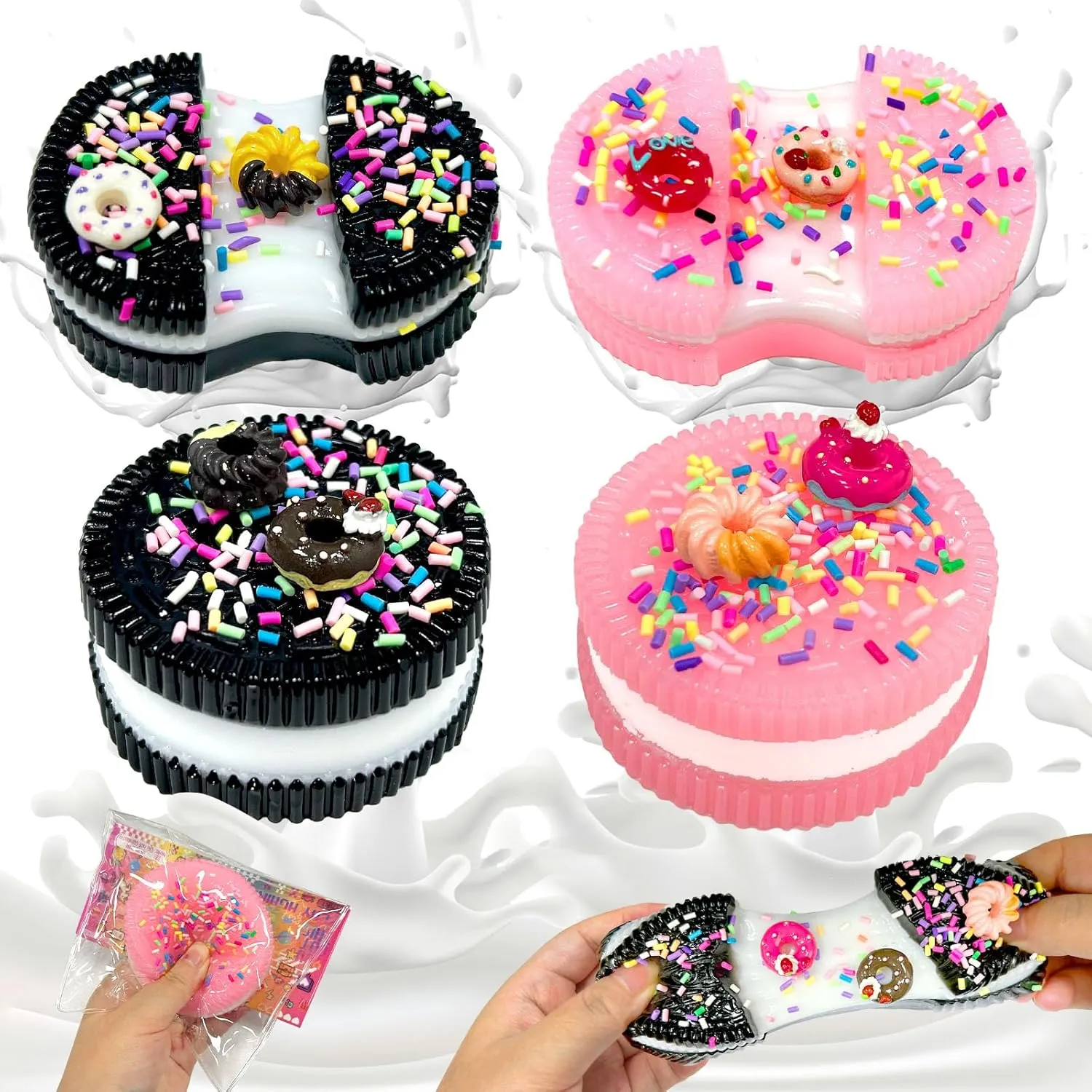 Sticky Squishies, Kawaii Relief Fidget Toys, Novelty Things, Suitable for Adults Cookie Squishy, 4 PCS Cookie Fufu Squishy, Black option viral finally descend & Pink Cookies Squeeze Toys, Super Soft 