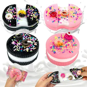 Sticky Squishies, Kawaii Relief Fidget Toys, Novelty Things, Suitable for Adults Cookie Squishy, 4 PCS Cookie Fufu Squishy, Black option viral finally descend & Pink Cookies Squeeze Toys, Super Soft 