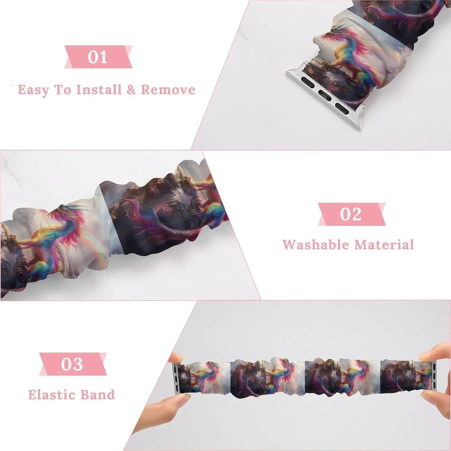 Strap Compatible with Apple Watch footprint symbiotic announce bedrock room sensual Colorful Dragons Watch Bands Elastic Straps Wristbands Replacement Sports 