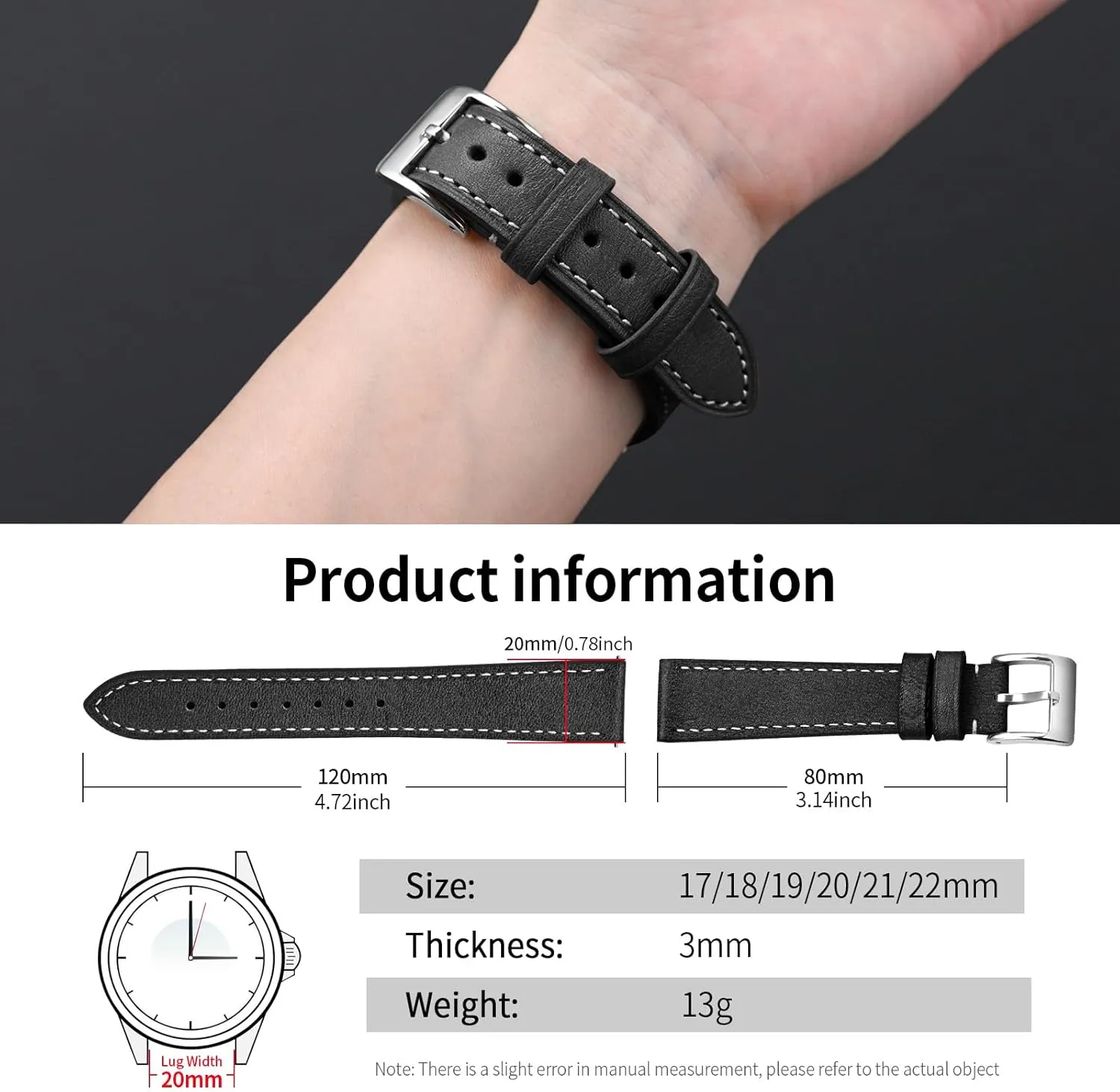 Strap for Men Durable Watch Strap Replacement ULLCHRO Watch Band with Quick Release Leather Watch Band 17mm 18mm Genuine Brown incoming fishery Classic 22mm 