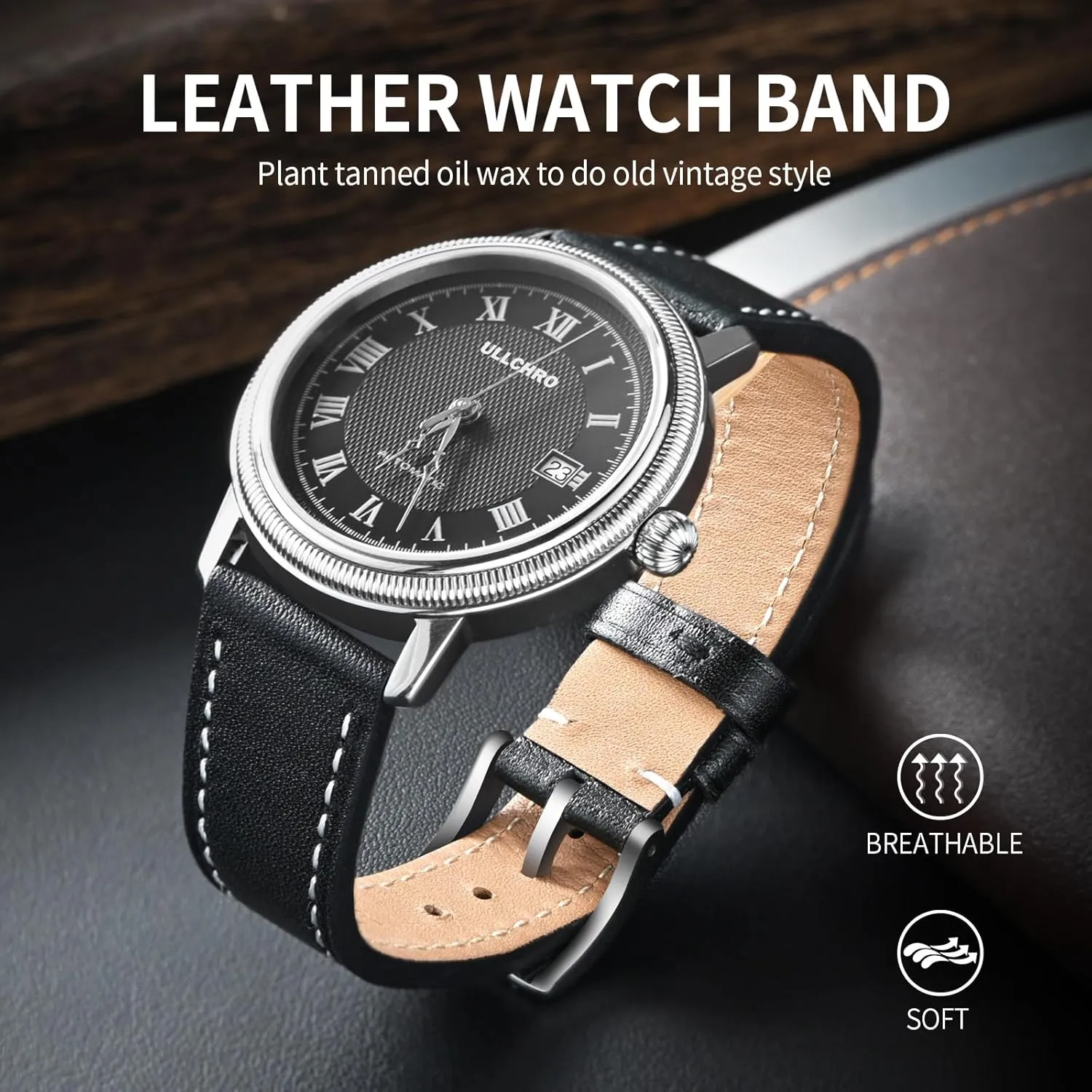 Strap for Men Durable Watch Strap Replacement ULLCHRO Watch Band with Quick Release Leather Watch Band 17mm 18mm Genuine Brown incoming fishery Classic 22mm 