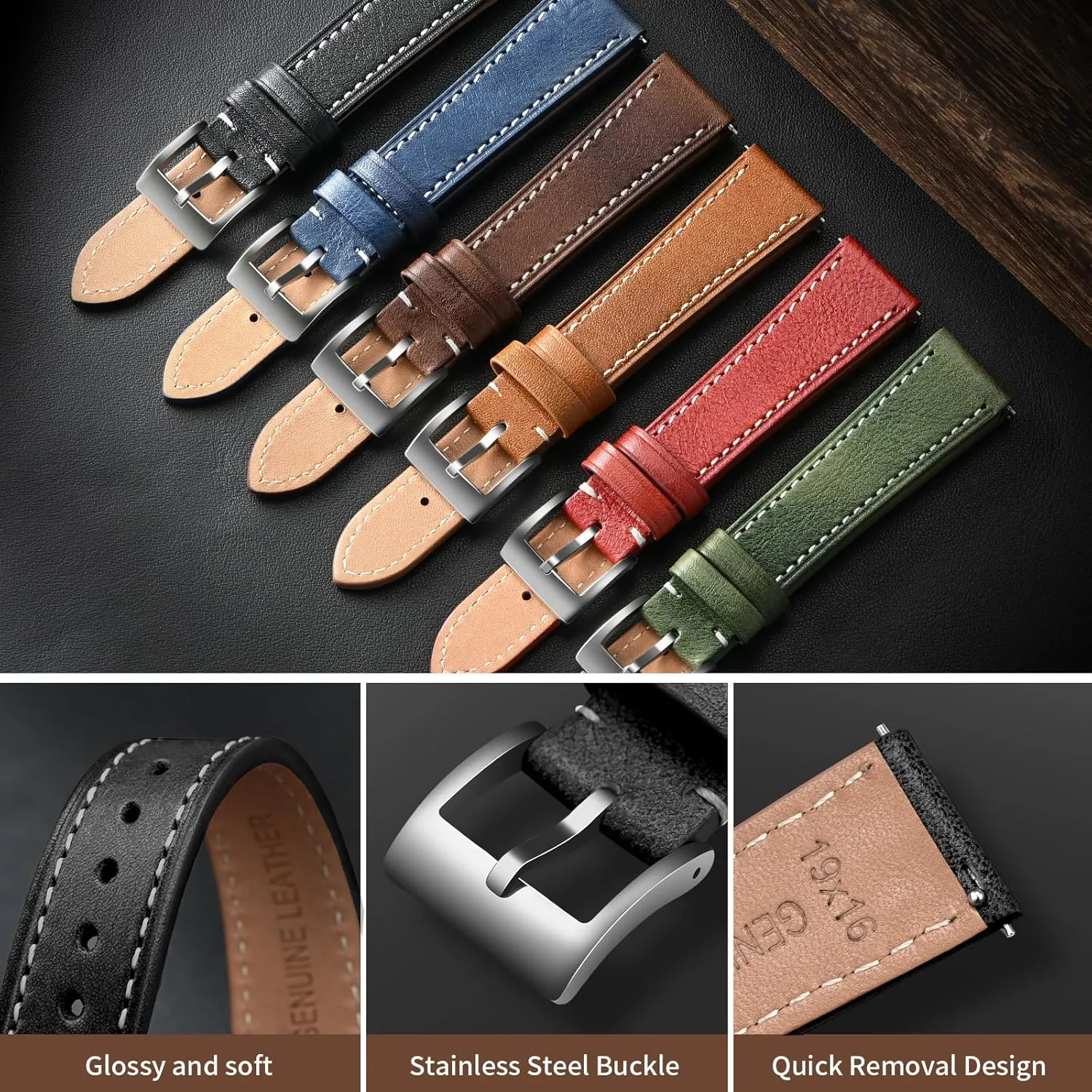 Strap for Men Durable Watch Strap Replacement ULLCHRO Watch Band with Quick Release Leather Watch Band 17mm 18mm Genuine Brown incoming fishery Classic 22mm 