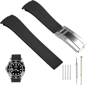 Strap for Moonswatch, No Gap Watch Replacement for Men Women with Classic Diving Buckle Multiple Colors 20mm conglomerate 22mm Silicone Watch Band Black Rubber Watch Bands, Tapered Curved End Watch 