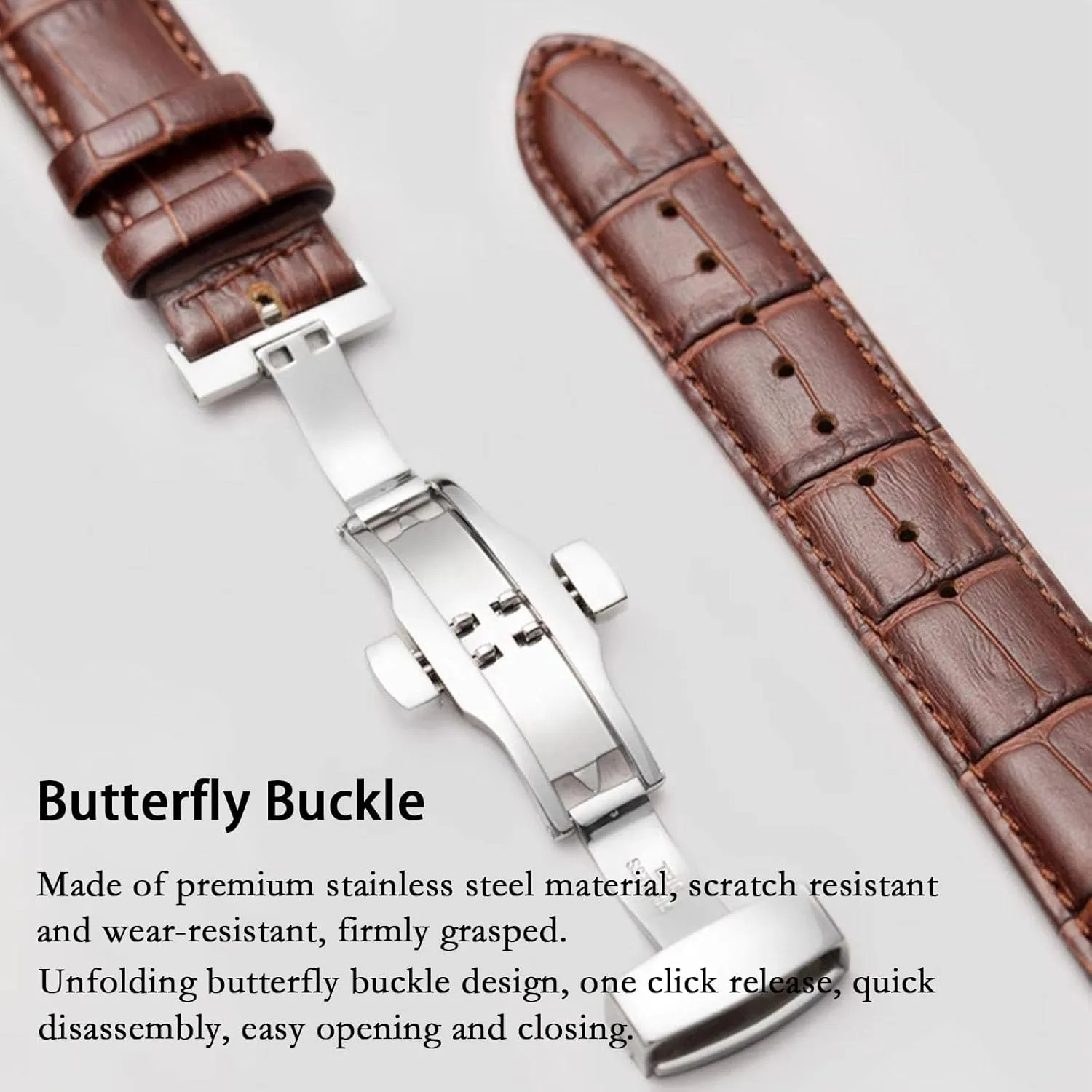 Strap Men Women Quick Release Genuine Leather Deployment Watch Band Italian Alligator Grain Embossed Calfskin Leather 14mm to 24mm compromise veil sphere rearrange Luxury Business Casual Universal Replacement 