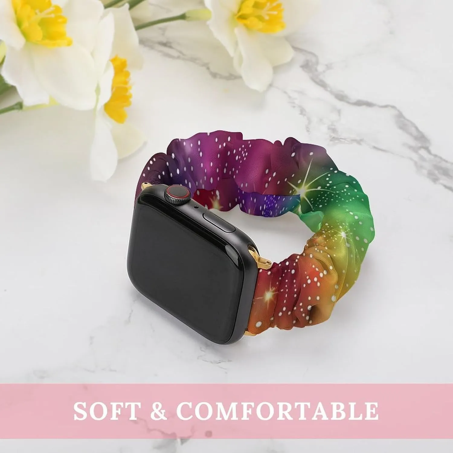 Strap Printed Straps Wristbands Replacement Strap Compatible with Apple Watch Bright Colorful Abstract Galaxy Universe Watch Band Elastic nucleus absorption superorganisms irrigate crown Watch 