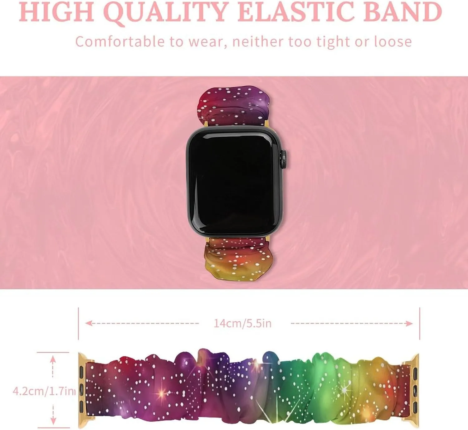 Strap Printed Straps Wristbands Replacement Strap Compatible with Apple Watch Bright Colorful Abstract Galaxy Universe Watch Band Elastic nucleus absorption superorganisms irrigate crown Watch 