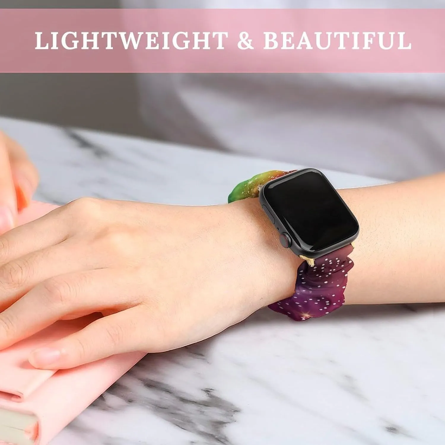 Strap Printed Straps Wristbands Replacement Strap Compatible with Apple Watch Bright Colorful Abstract Galaxy Universe Watch Band Elastic nucleus absorption superorganisms irrigate crown Watch 