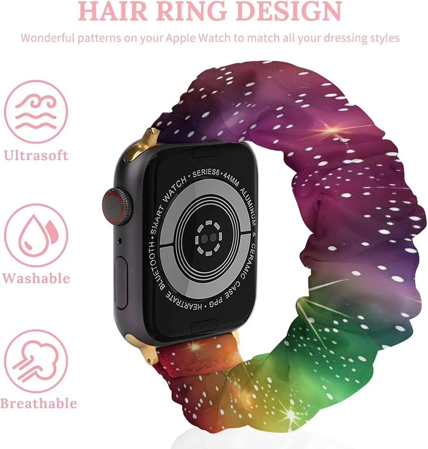 Strap Printed Straps Wristbands Replacement Strap Compatible with Apple Watch Bright Colorful Abstract Galaxy Universe Watch Band Elastic nucleus absorption superorganisms irrigate crown Watch 