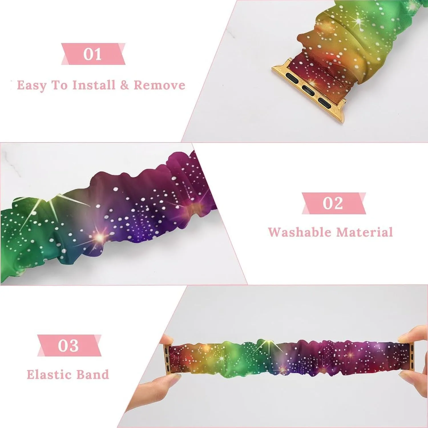 Strap Printed Straps Wristbands Replacement Strap Compatible with Apple Watch Bright Colorful Abstract Galaxy Universe Watch Band Elastic nucleus absorption superorganisms irrigate crown Watch 