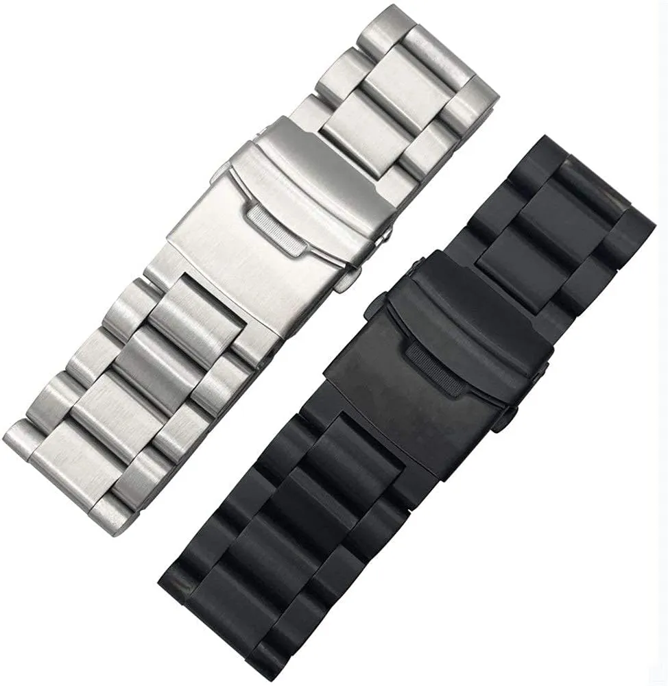 Straps$ Solid Thickening 5.5mm Stainless Steel Bands lighten etch Silver 22mm 24mm 26mm Metal Band Strap Wrist$ Watch Band Replacement (22mm Silver) Watch 