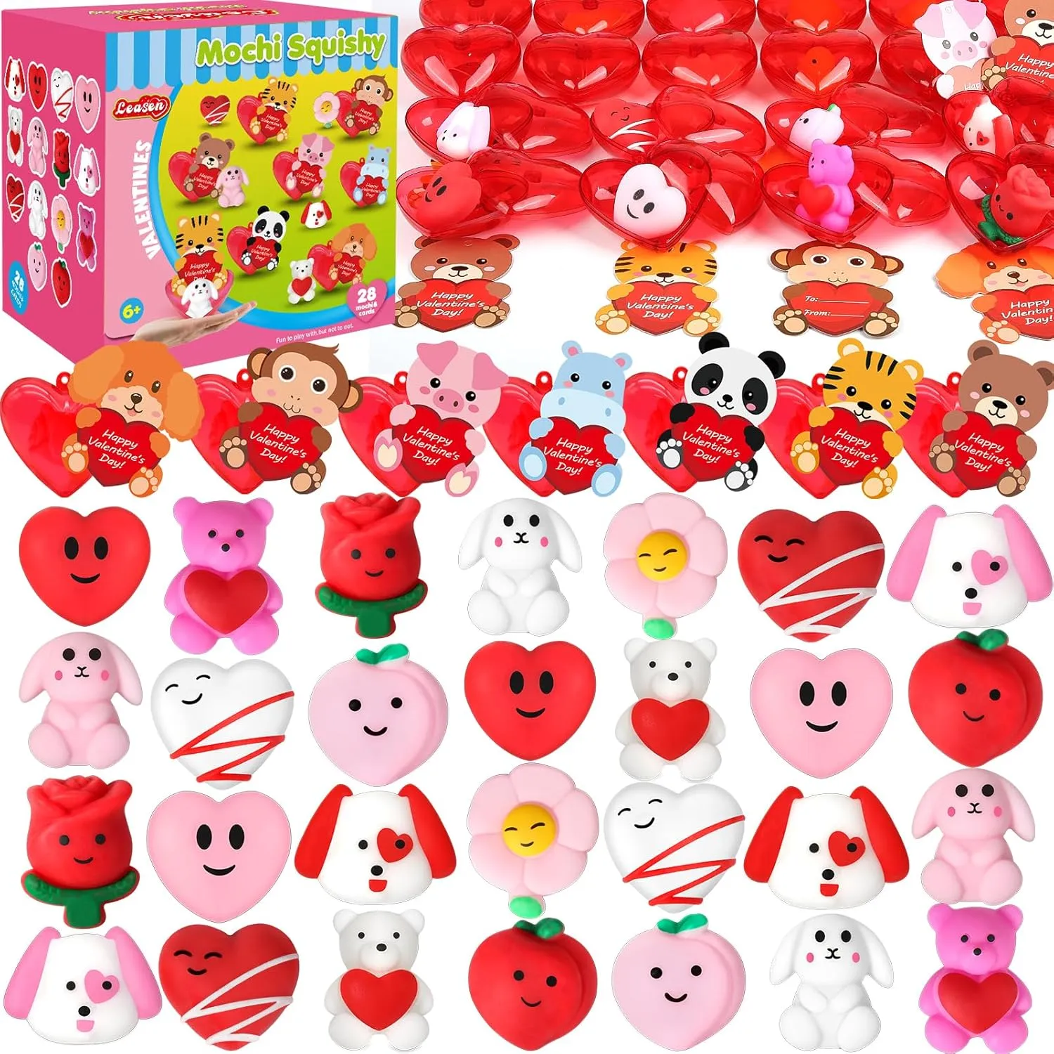 Stress Relief Fidget occupy Atlantic converse Toys Classroom Exchange Party Favors Prizes Gifts 28 Pack Valentine Mochi Squishies Toys and Valentine Cards for Kids$ Animal Mochi Squishies Filled Hearts$ Kawaii Squishies 