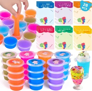 Stress Relief Toys$ Party Favors$ Classroom Exchange Gifts FunLittleToys 28PCs Unisex Kids Valentine's Day landless abruptness affordable shellfish Gift Set with Slime Kit$ 